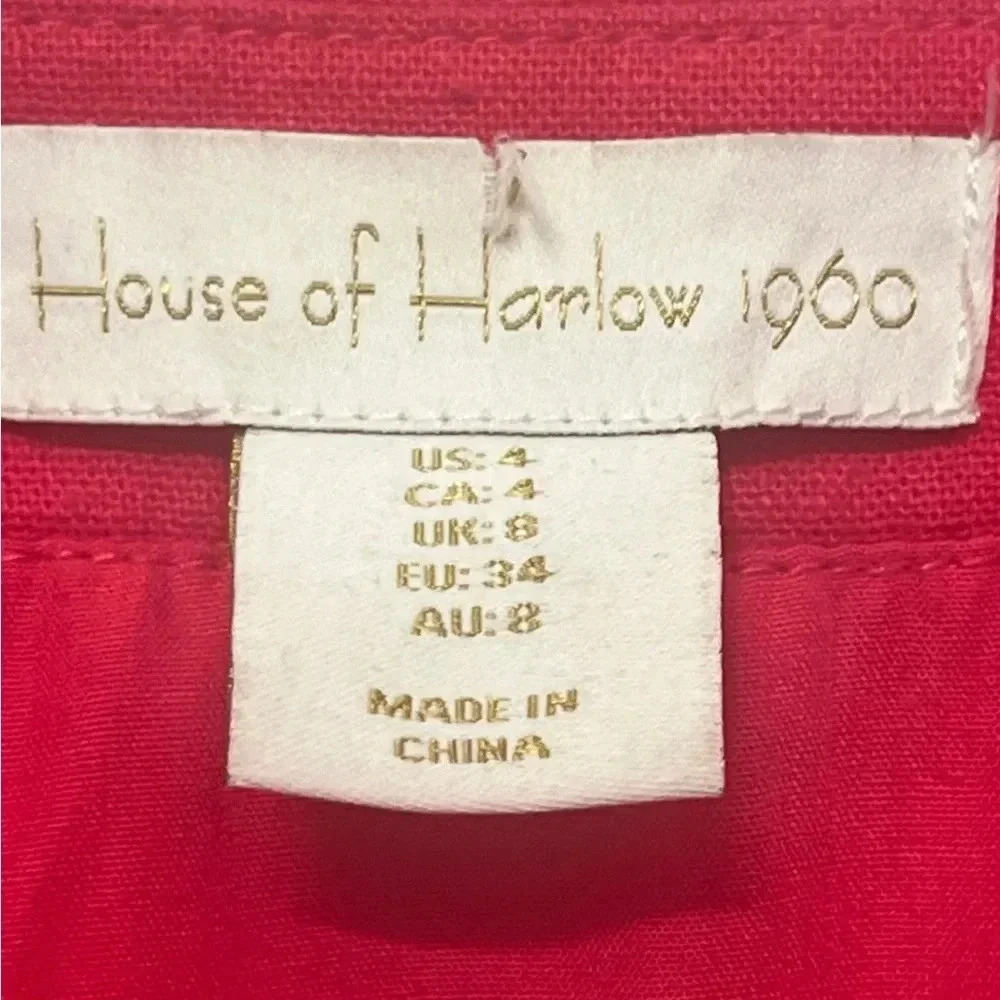 House of Harlow Pink Puff Sleeve Fit‎ Flare Linen Blend Dress Size 4 - Picture 5 of 11